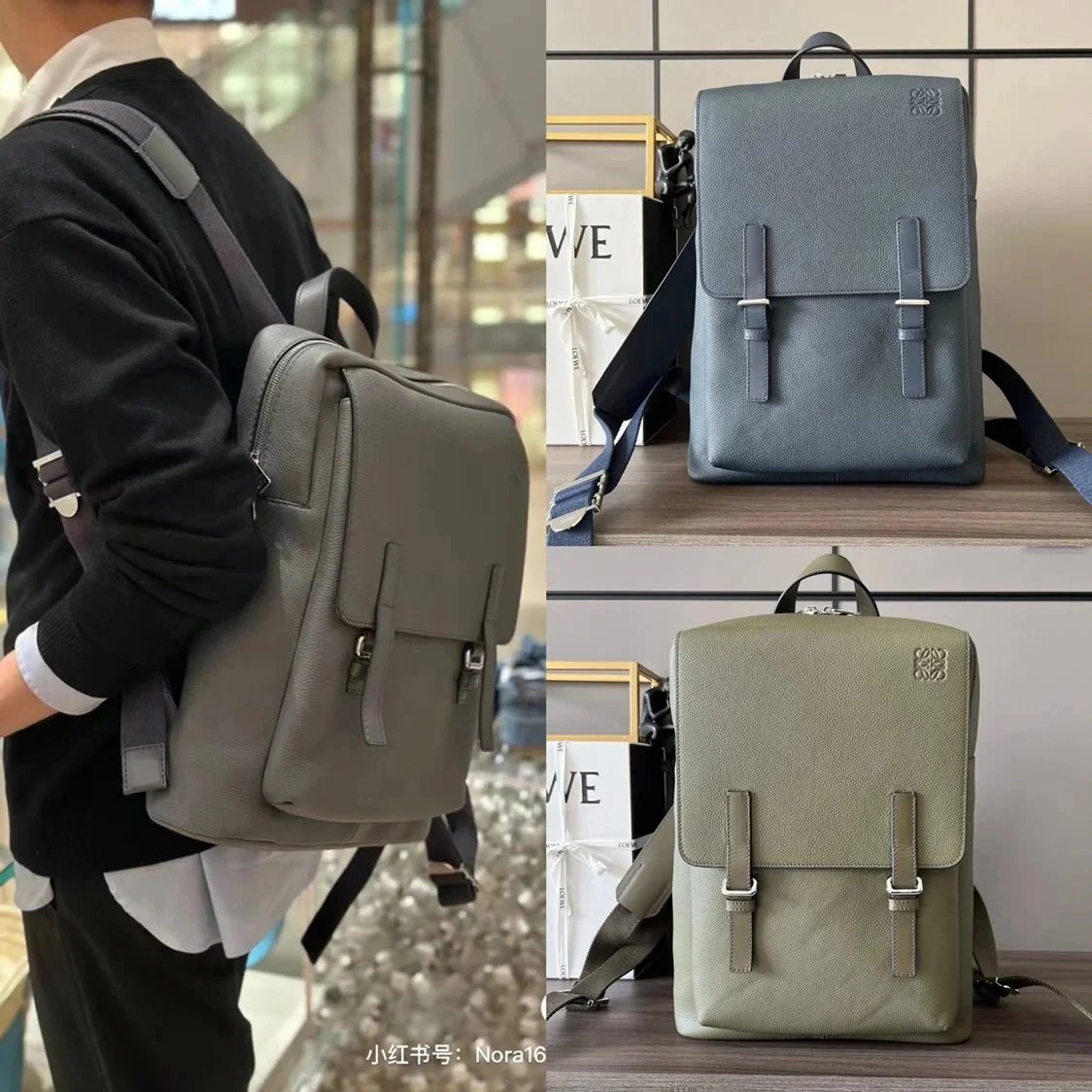 LOEWE Backpack Top version 【Original Highest Version】New Men's MilitaryBackpack Backpack Military Bag Particle Calfskin Travel Bag Portable Backpack Men's Backpack Schoolbag Large Capacity Travel Bag Luggage Bag Men's and Women's Bags