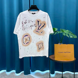 Louis Vuitton LV T-shirt Hand Drawn logo round Neck Short Sleeve25ss New Pure Cotton Unisex Style T T-shirt OS Loose Fit Base Shirt Casual Top Short Sleeve T-Shirt