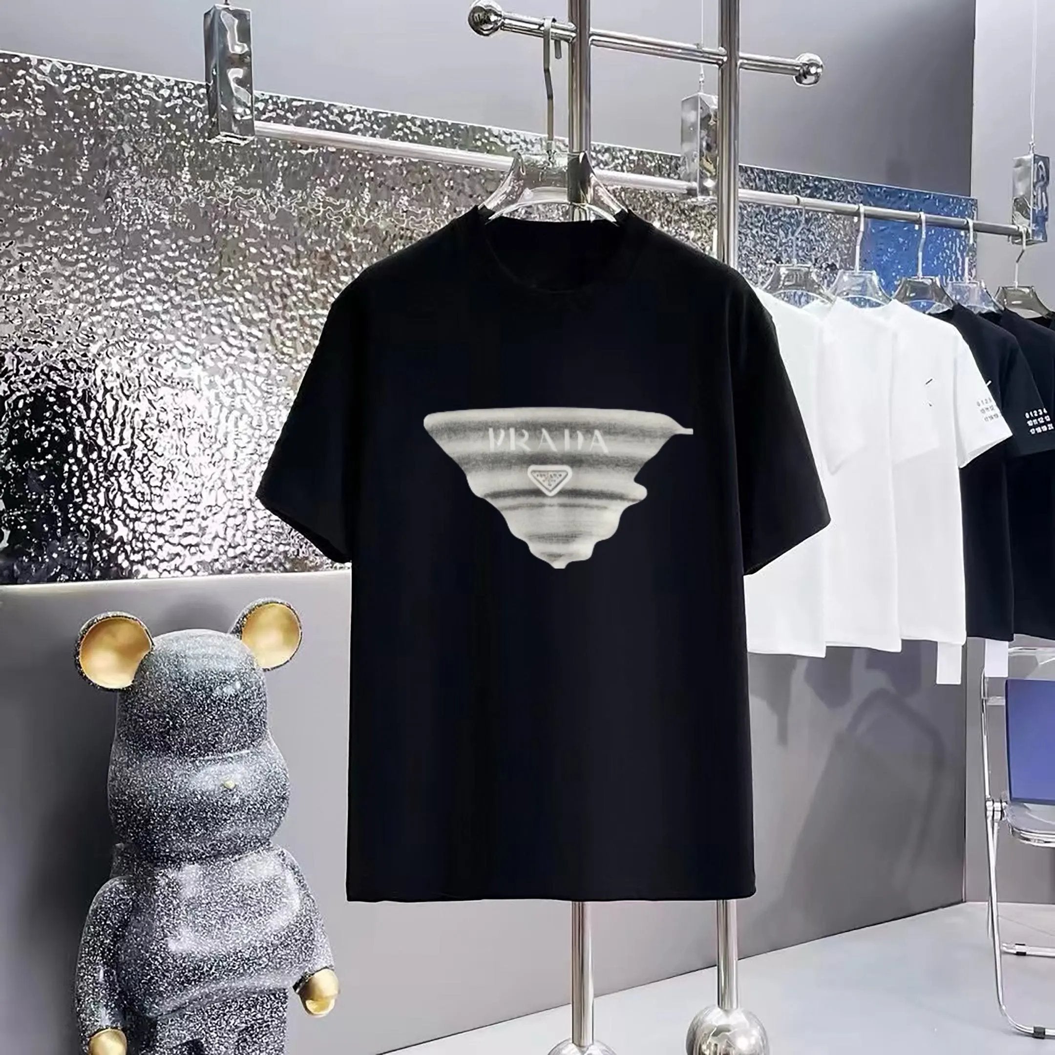 PRADA T-shirt Chest Shadow Letters logo Printed round Neck Short Sleeve25ss New pure cotton T Unisex T-Shirt OS Drop Shoulder Loose Fit Base Shirt Top T-Shirt Short Sleeve