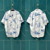 Louis Vuitton LV Shirt Full-body Street Stroll Print logo Shijia Turn-down Collar Short Sleeve Shirt Casual Business Versatile Slim Fit Unisex Jacket