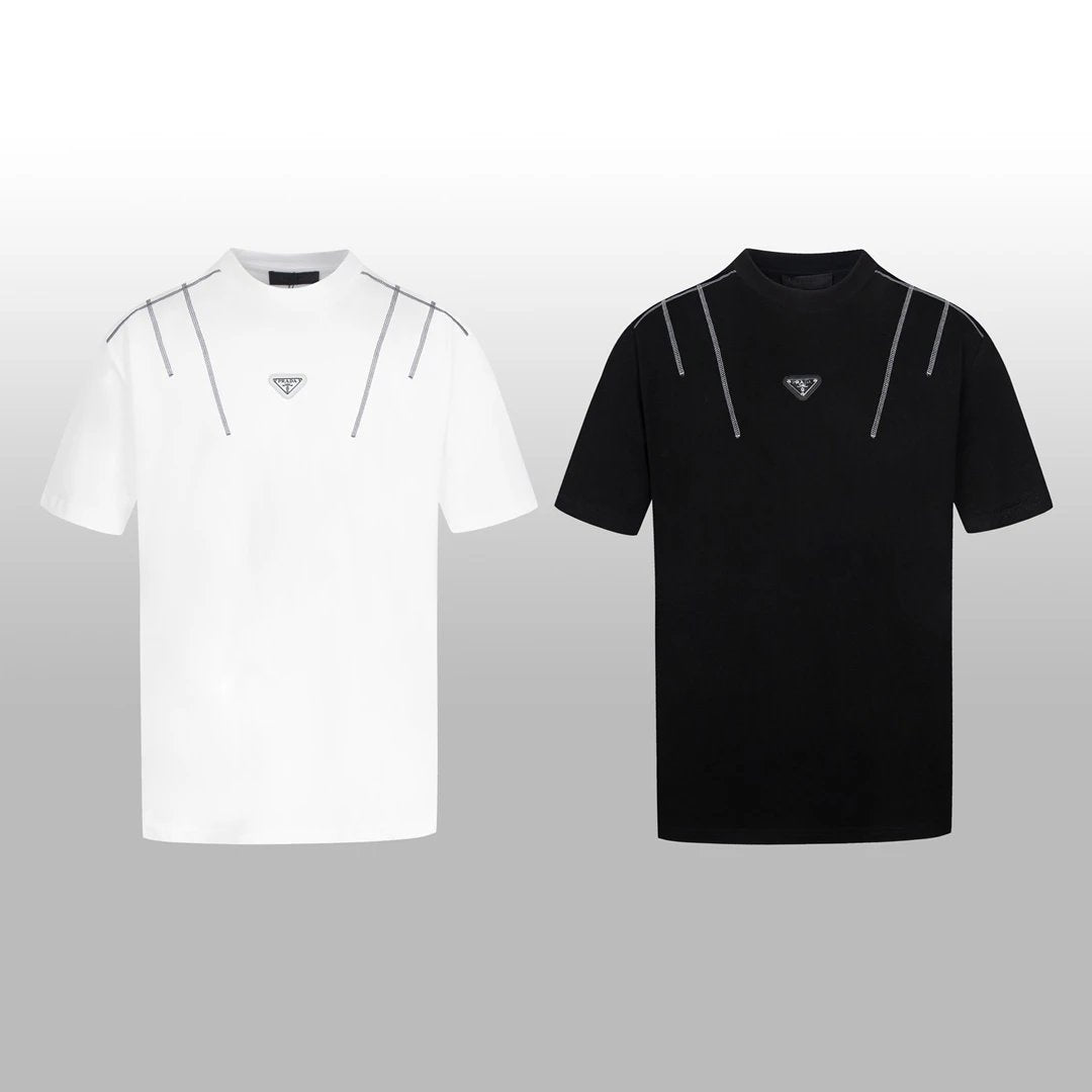 PRADA T-shirt Chest Triangle Mark logo round Neck Short Sleeve25ss New Pure Cotton Unisex Style T Casual T-Shirt Base Layer Shirt OS Loose Fit Half Sleeve Top Plus Size