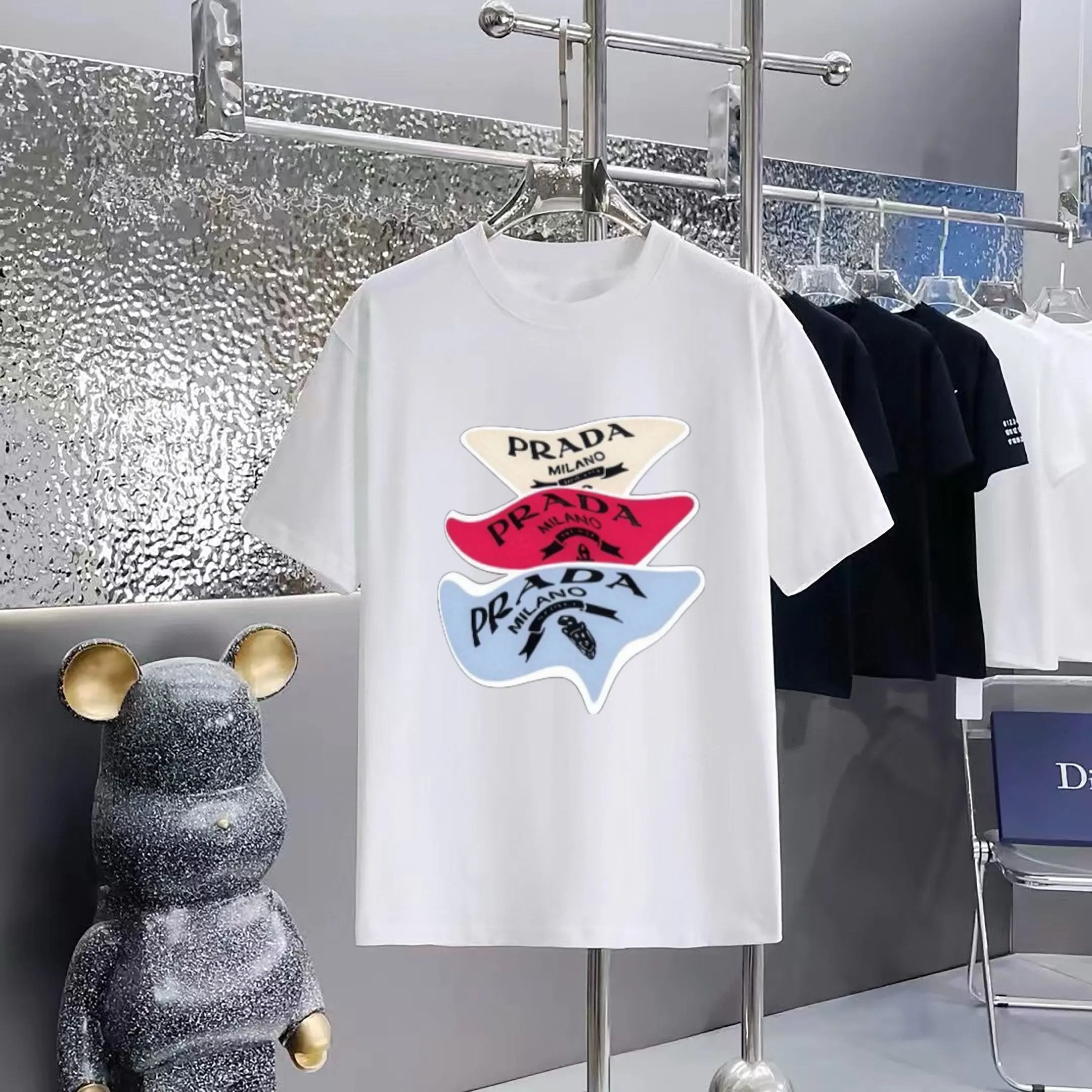 PRADA T-shirt Chest Brand Print logo round Neck Short Sleeve25ss New Pure Cotton Unisex Style T T-shirt OS Loose Fit Base Shirt Half Sleeve T-Shirt Top Half Sleeve