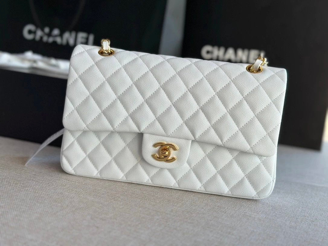 Chanel Women's Bag Top version 【Level Surrogate Shopping】New Classic CF Bag ClassicFlap2.55CF Medium25cm Original Leather Ball Pattern Caviar Diamond Chain Sheepskin Bag Shoulder Messenger Bag Women's Bag1112CF25cm Medium