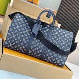 Louis Vuitton LV Travel Bag Top version Original Leather KEEPALLBANDOULIÈRE50Travel Bag M24953Blue M24954White One-Shoulder Crossbody Travel Handbag