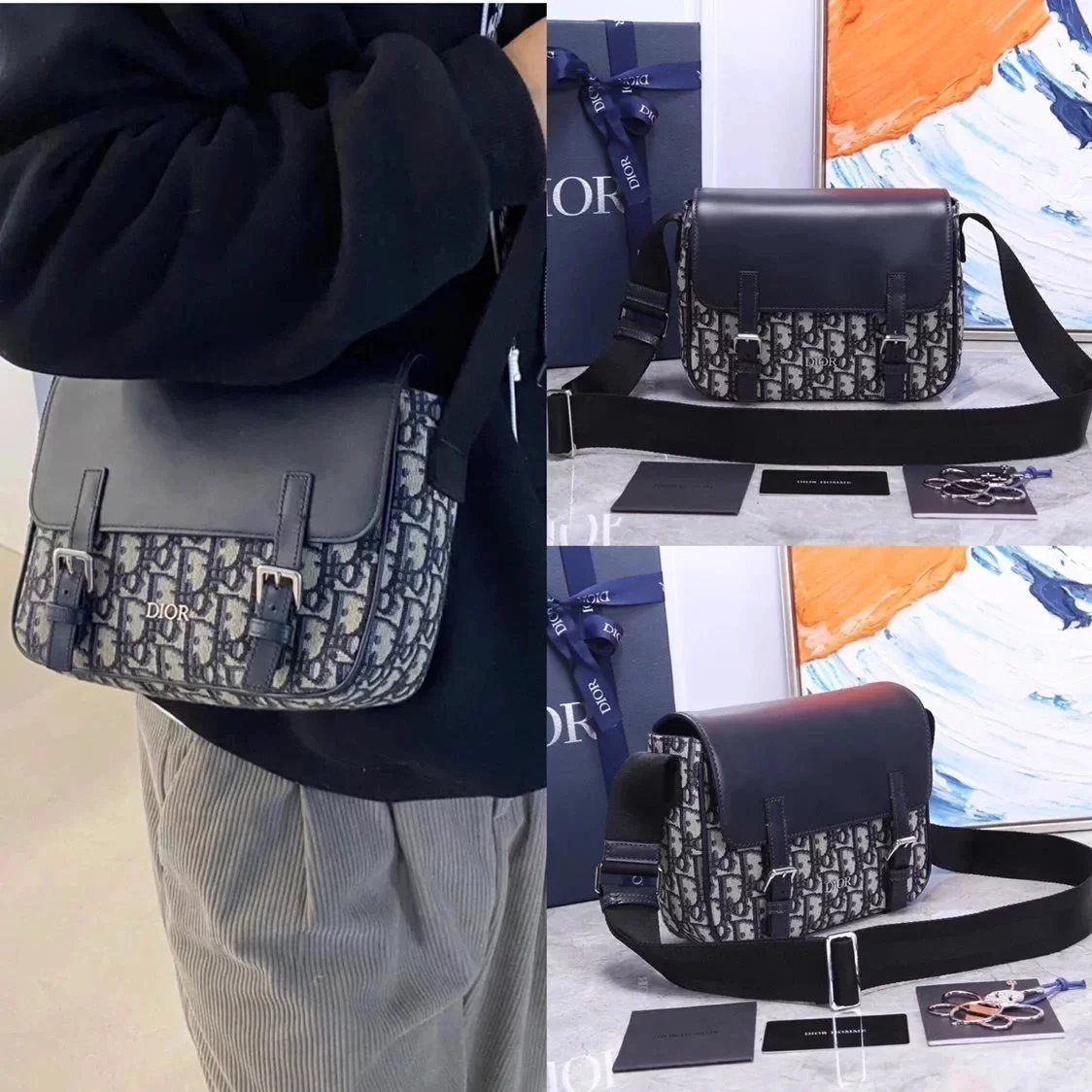 Dior Men's Bag Top version baby Men's Bag Grade Surrogate Shopping20New Presbyopic One-Shoulder Crossbody Men Messenger Bag