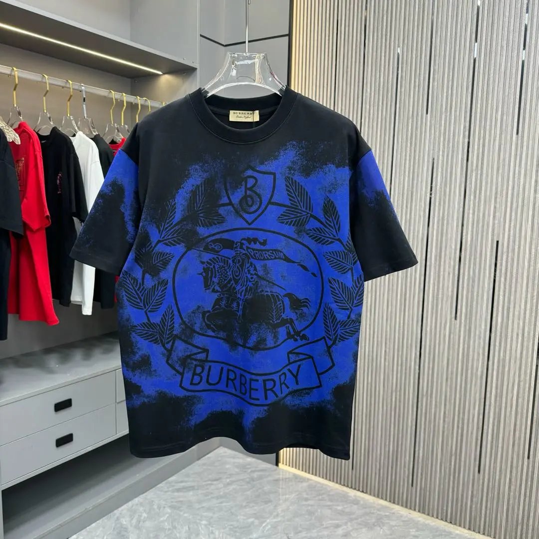 Burberry T-shirt Full-body Colorful Embroidery Craft logo round Neck Short Sleeve25ss New Pure Cotton Unisex Style T Casual T-Shirt Base Layer Shirt OS Loose Fit Half Sleeve Top Plus Size