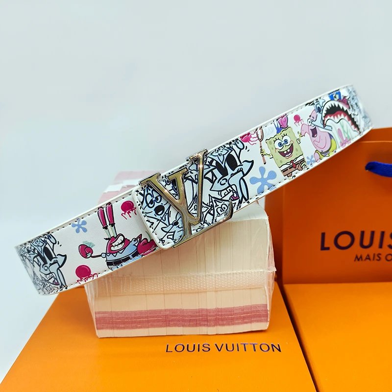 Louis Vuitton LV Belt Belt Men's Graffiti Casual All-Matching Men's Smart Guy Belt Trendy Brand Pant Belt Young Student Pants Belt