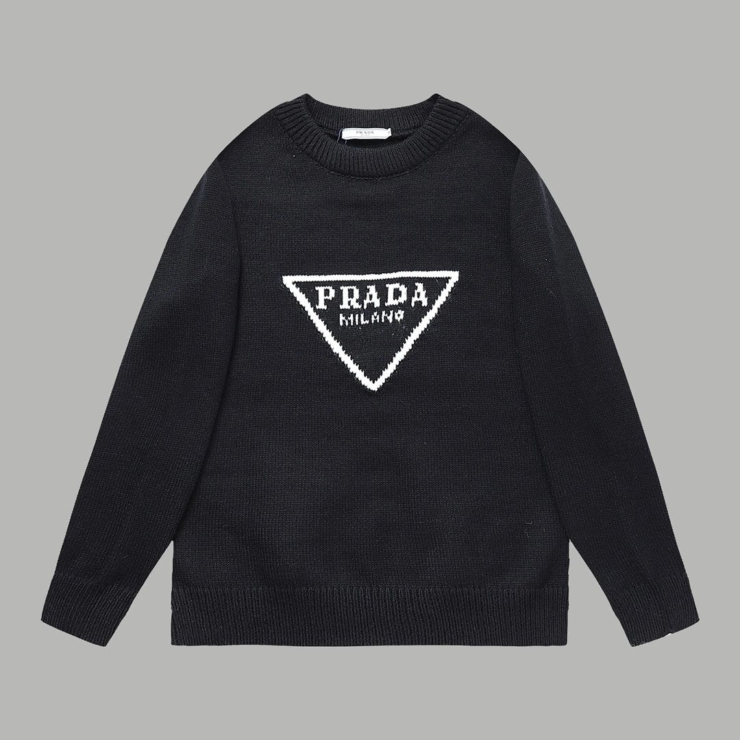PRADA Sweater Classic Triangle Letter Unisex Crew Neck Wool Sweater