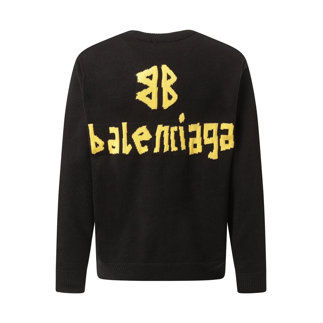 Balenciaga Sweater Front and Back Letters logo Knitted Crew Neck Sweater Long Sleeve Pullover Thickened Lazy Style OS Loose Fit Unisex Top Jacket for Both Inner and Outer Wear