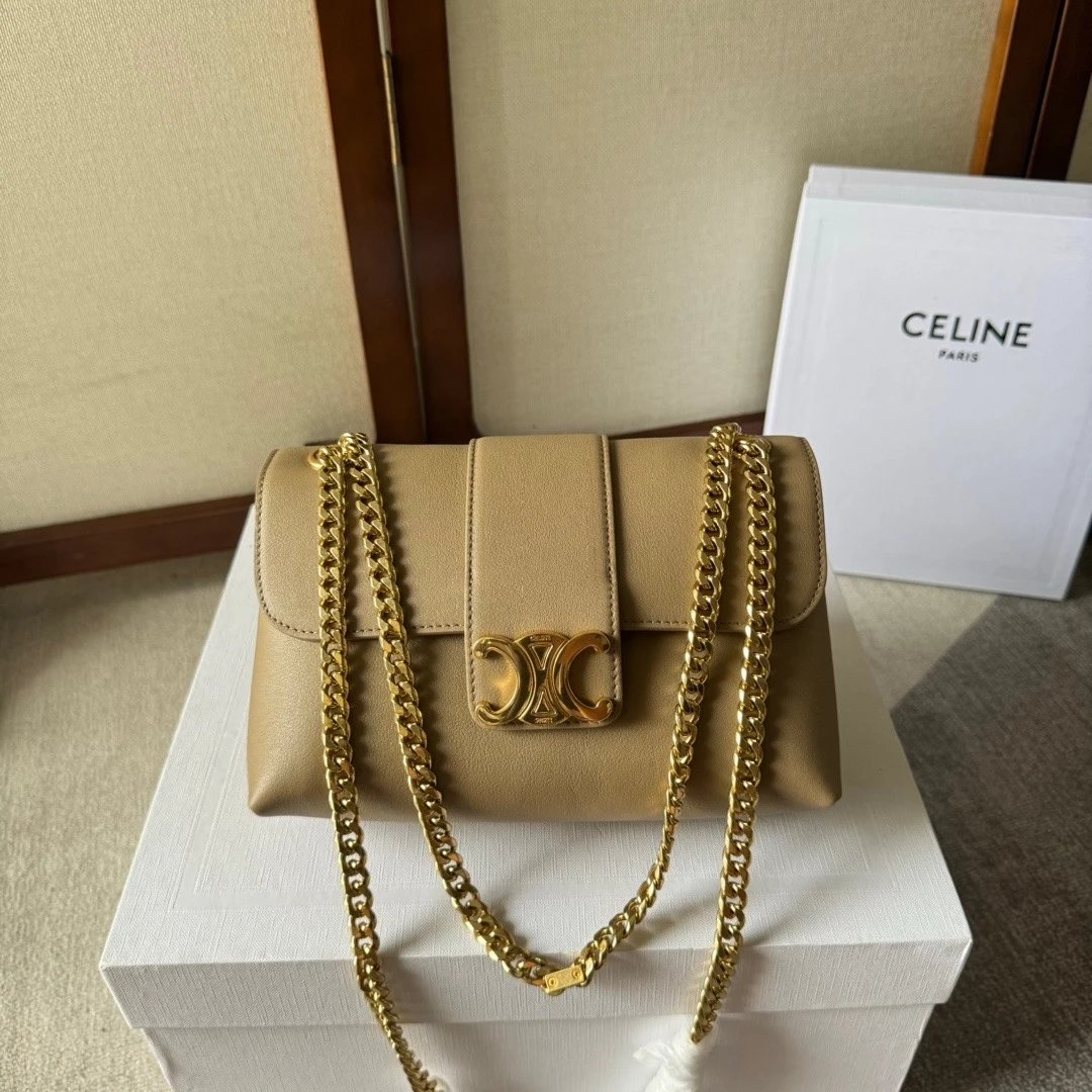 Celine women's bag Top version 【Super Original Leather High Version】24New Women's Bag VICTOIRE Handbag Iconic Metal TRIOMPHE Lock Arc De Triomphe Victory Bag victoire Chain Bag