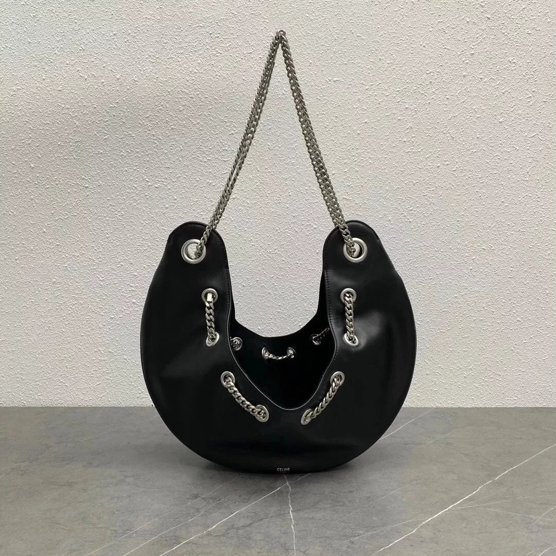Celine women's bag Top version Original Leather2022New Product AVA Underarm Bag Chain Underarm Bag the Classic Moon Shape Natural Drape Design Chain Used Underarm Bag Is the Main Feature of This Chain Underarm Bag198993