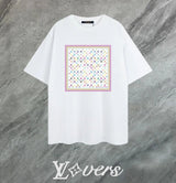 Louis Vuitton LV T-shirt Square Colorful Mesh Print on the Chest logo round Neck Short Sleeve25ss New pure cotton T Unisex T-Shirt OS Loose Fit Base Shirt Top Half Sleeve T-Shirt