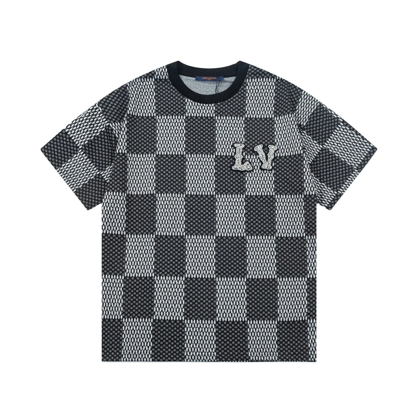 Louis Vuitton LV T-shirt Pearl Alphabet Checkerboard Large logo round Neck Short Sleeve25ss New Pure Cotton Unisex Style T T-shirt OS Loose Fit Base Shirt Half Sleeve T-Shirt Top Half Sleeve