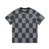 Louis Vuitton LV T-shirt Pearl Alphabet Checkerboard Large logo round Neck Short Sleeve25ss New Pure Cotton Unisex Style T T-shirt OS Loose Fit Base Shirt Half Sleeve T-Shirt Top Half Sleeve