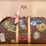 Louis Vuitton LV Travel Bag Top version 【High-Definition Original Factory】2024New Retro Badge Series KEEPALLBANDOULIÈRE45Travel Bag Badge45cm Luggage Bag Handbag Travel Bag M24960Speedy30Handbag30cm Badge Pillow Bag