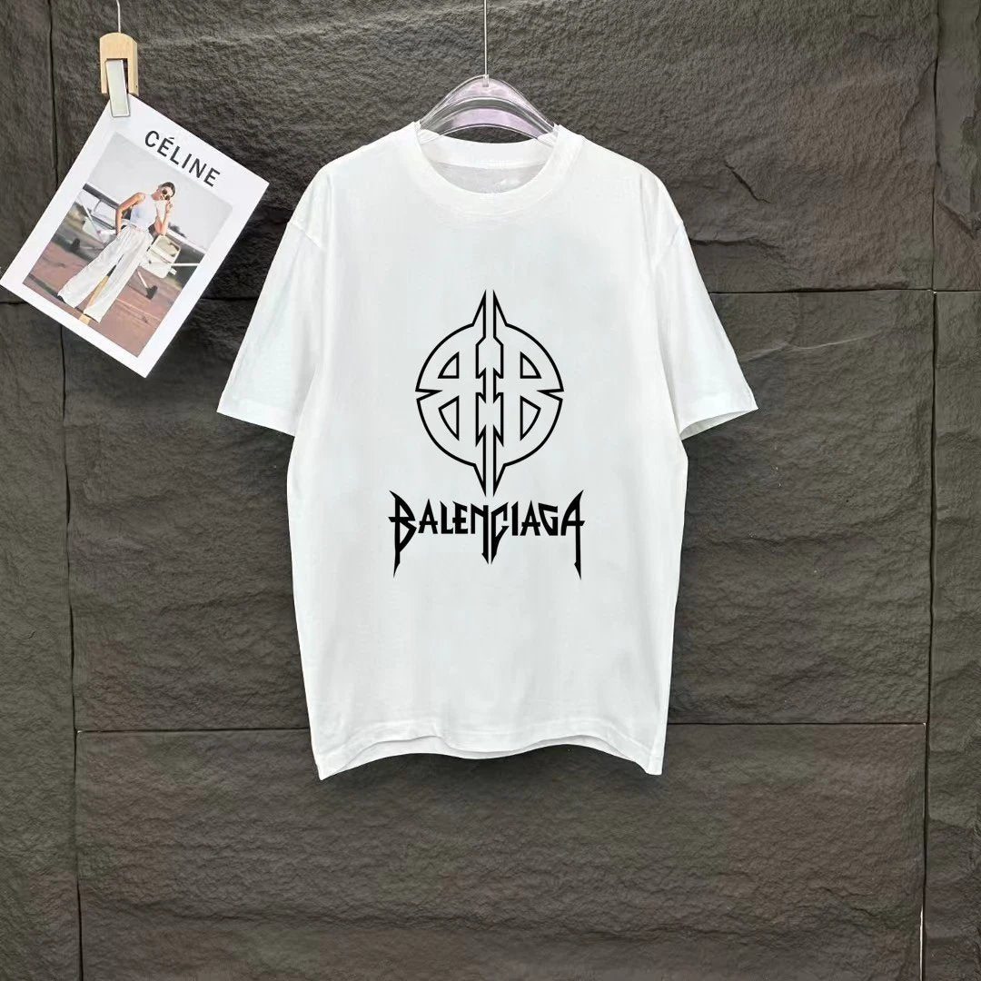 Balenciaga T-shirt Digital Direct Print on Chest logo round Neck Short Sleeve25ss New Pure Cotton Unisex Style T T-shirt OS Loose Fit Base Shirt Top Half Sleeve T-Shirt