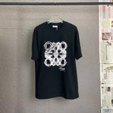 LOEWE T-shirt Chest Three-Dimensional Embroidery with Totem Printing logo round Neck Short Sleeve25ss New Pure Cotton Unisex Style T Casual T-Shirt Base Layer Shirt OS Loose Fit Half Sleeve Top Plus Size