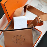 Hermes women's bag Top version Handmade Sewing VIDEPOCHES Import Togo+Hand-Knitted Cotton Shoulder Strap Crossbody Bag Made by Hand Videpoches Crossbody Bag Men's Bag