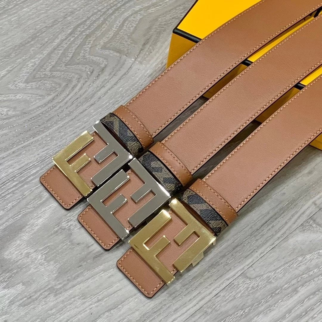 FENDI Belt Top version Double F Buckle Belt Imported from Italy Cowhide Leather Pure Original Leather Men's Business Belt Smooth Buckle