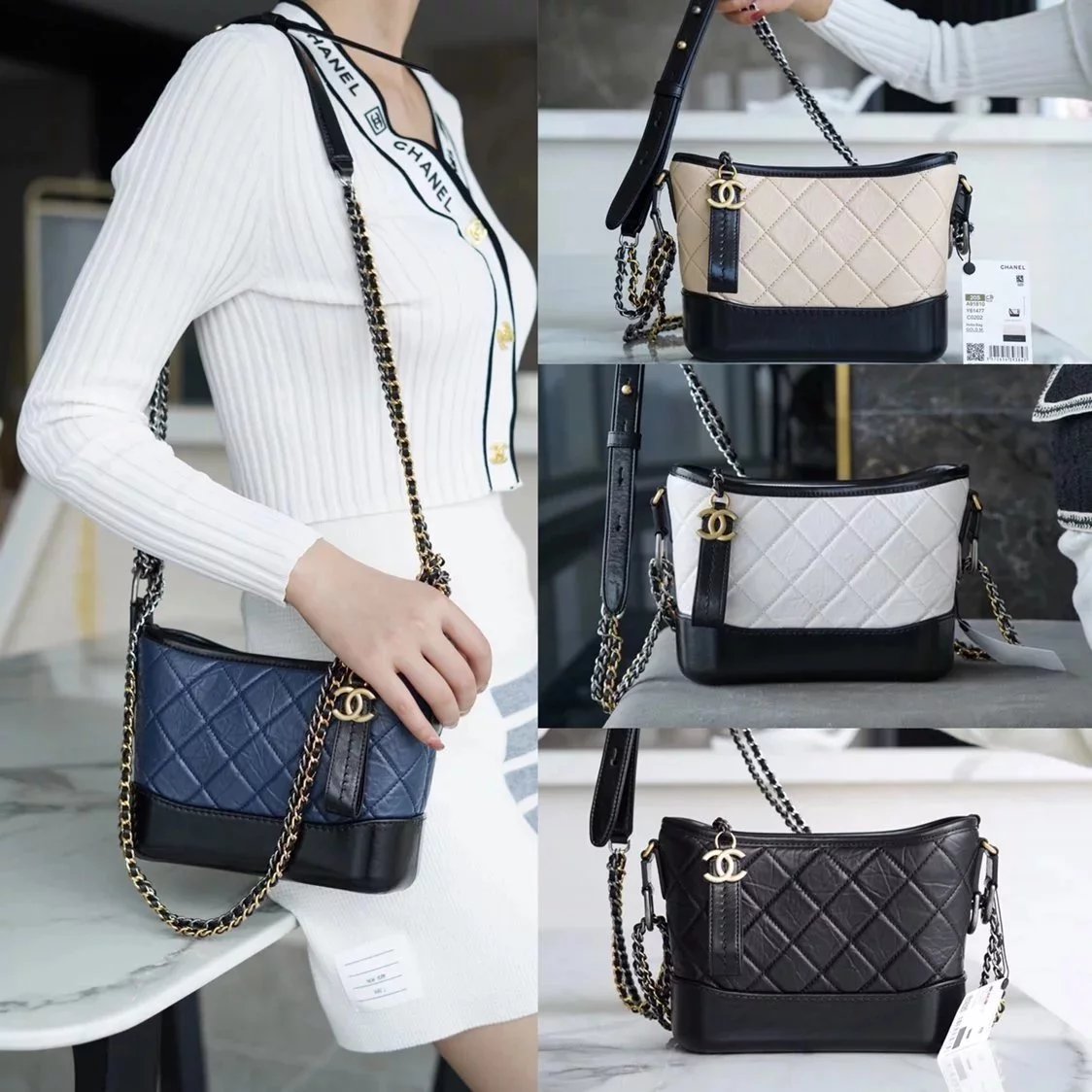 Chanel Women's Bag Top version 【Surrogate Shopping Edition】Nair Gabrielle Hobo Bag Handbag Calf Skin Double Chain Crossbody Shoulder Bag Backpack Diamond Plaid V Grain Cattle Leather Bag*Hobo bag