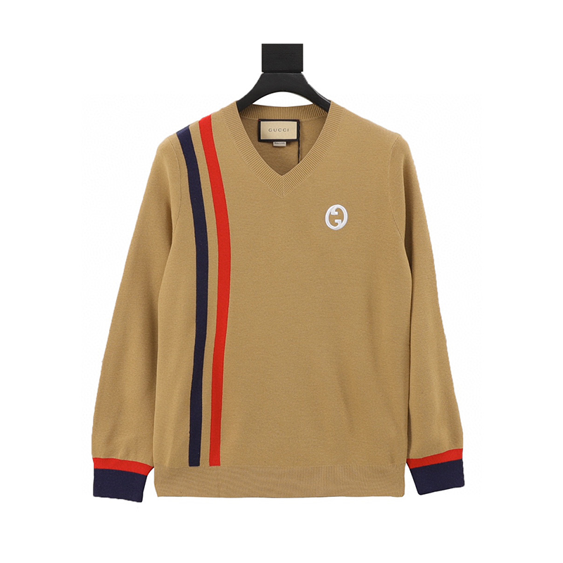 Gucci Sweater Color Matching V Collar Mutual Button Type logo Wool Knitted Sweater（Women's）