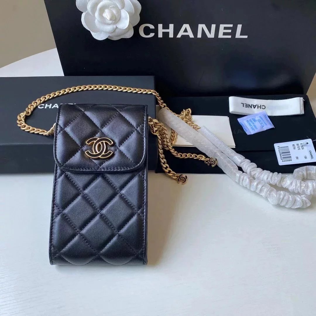 Chanel Women's Bag Top version 【New Arrivals】2022Children's New Ladies Phone Bag Shoulder Messenger Bag Women's Bag Durable and Ultra-Light Fabric Sheepskin Material Mobile Phone Bag2636