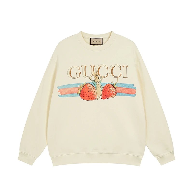 Gucci Hoodie Strawberry Printing logo Round Neck Sweatshirt Long Sleeve Base Shirt Jacket Top Fashion Unisex Sports Casual Loose Fit Versatile Autumn Winter New Arrival