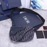 Dior Men's Bag Top version 【Version Original Leather】Gift for Personal Use with Counter Packaging Handbag Saddle Canvas Black with Old Flowers Calfskin Saddle Bag Shoulder Messenger Bag Waist Bag Chest Bag Bag Men's and Women's Bags