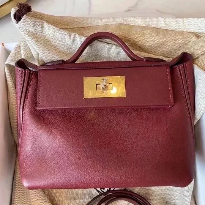 Hermes women's bag Top version Positive pin Quality KellyMini2424mini2424Wax Line Handmade evercolor Leather fabric Swift Small Leather Satchel21cm Women's Shoulder Bag