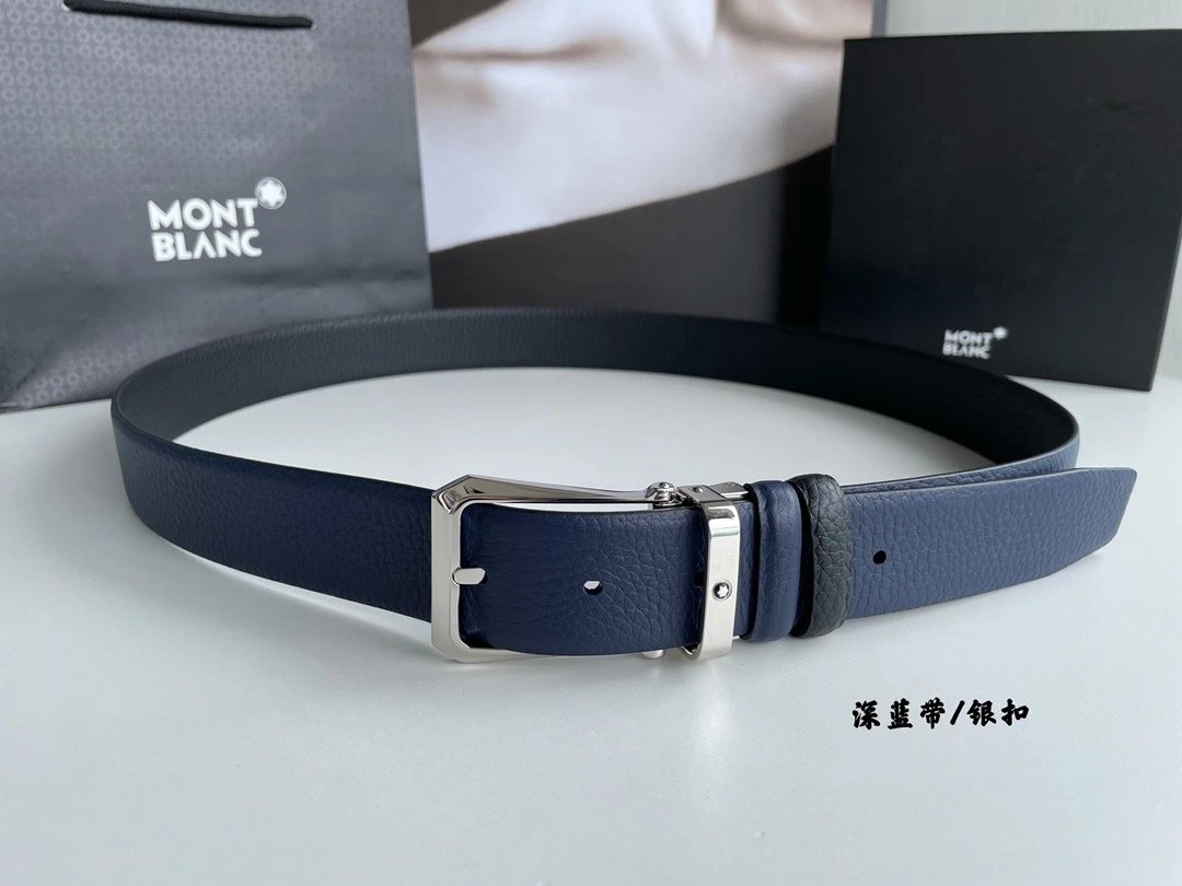 Montblanc Belt Top version Business Casual Belt Belt High Quality Double-Sided Head Layer Cowhide with Steel Buckle Men's Leather Belt Fashion All-Match Business Belt Double-Sided Available3.5