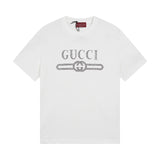 Gucci T-shirt Letter Rhinestone Embellishment on the Chest logo round Neck Short Sleeve25ss New Pure Cotton Unisex Style T T-shirt OS Loose Fit Base Shirt Top Half Sleeve T-Shirt
