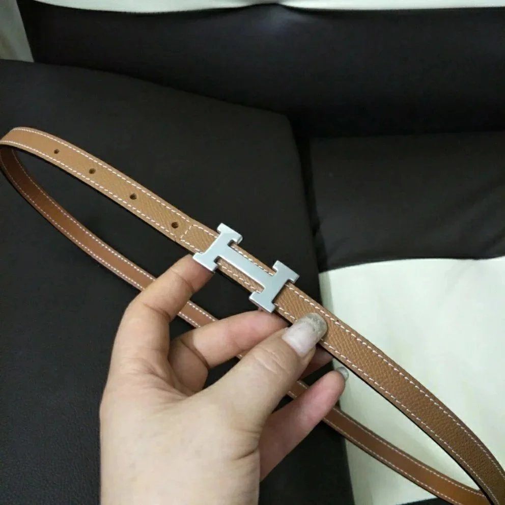 Hermes Belt Top version High Quality Women's Belt First Layer Calfskin Double-Sided Letters h Buckle Casual All-Match Belt1.5cm