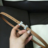 Hermes Belt Top version High Quality Women's Belt First Layer Calfskin Double-Sided Letters h Buckle Casual All-Match Belt1.5cm