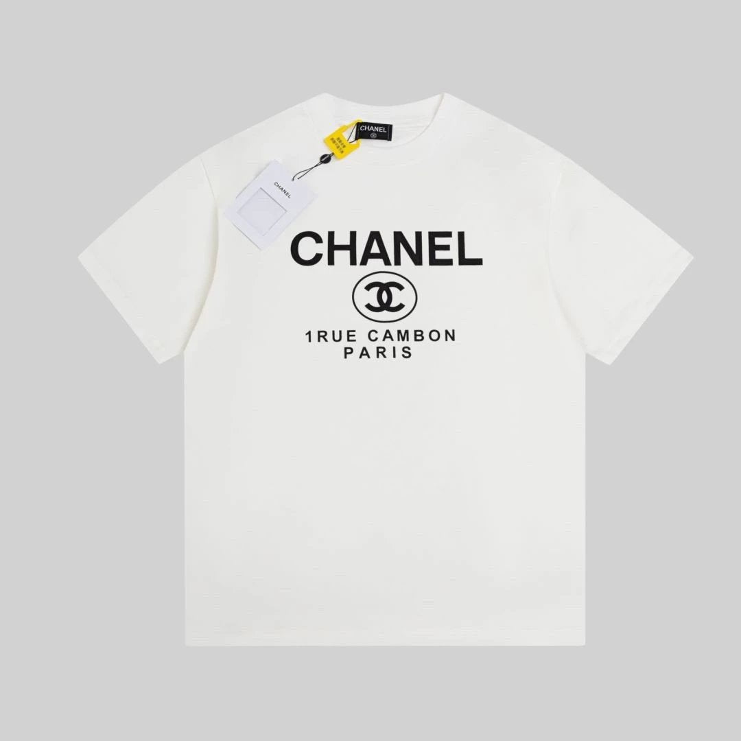 Chanel T-shirt Gift Box2024Medieval Series Logo Letter Print Short-Sleeve T T-shirt Customization280Weight Cotton Fabric Firm Handfeel OS Loose Design Environmental Protection Adhesive Cement Printing