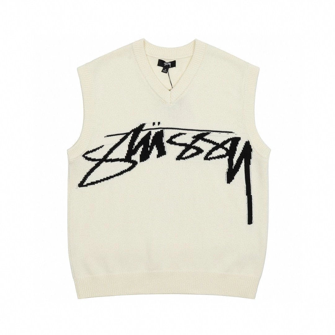 Stussy Sweater Top Version Fashion Limited Series Face Vest Knitted Sweater Bandage Dress Vest for Men and Women