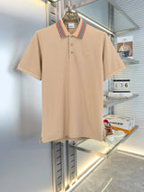 Burberry T-shirt Striped Neckline logo Knitting POLO Shirt Lapel Short Sleeve25ss New Unisex Summer Short Sleeve OS Loose T Business Half Sleeve Shirt Plus Size T-Shirt