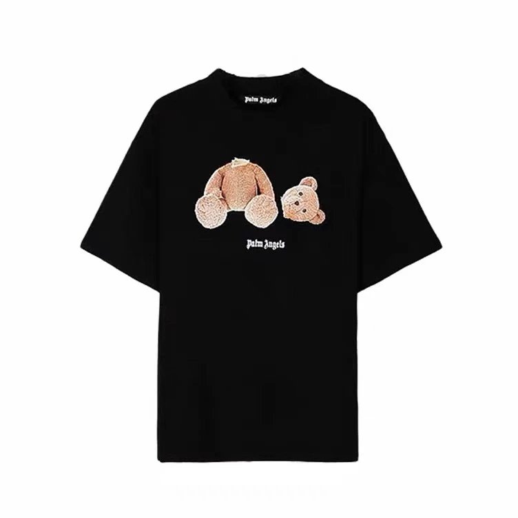 Palm Angels T-shirt Top Version Couple's Black Cotton Broken Bear Printed Loose T T-shirt Short Sleeve