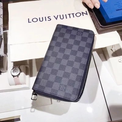 Louis Vuitton LV Bag Classic Black Flower Men's Long Fold Wallet Wallet Female Short Card Holder Hand Holding