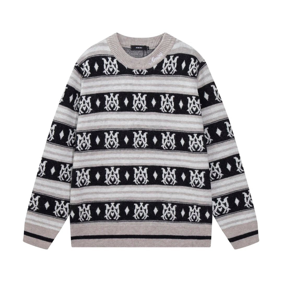 Amiri Sweater Casual Loose Round Neck Pullover Knit Sweater os Classic style logo Embroidered Jacquard Seahorse Wool Sweater Unisex Inner Layer24ss Autumn and Winter New Products