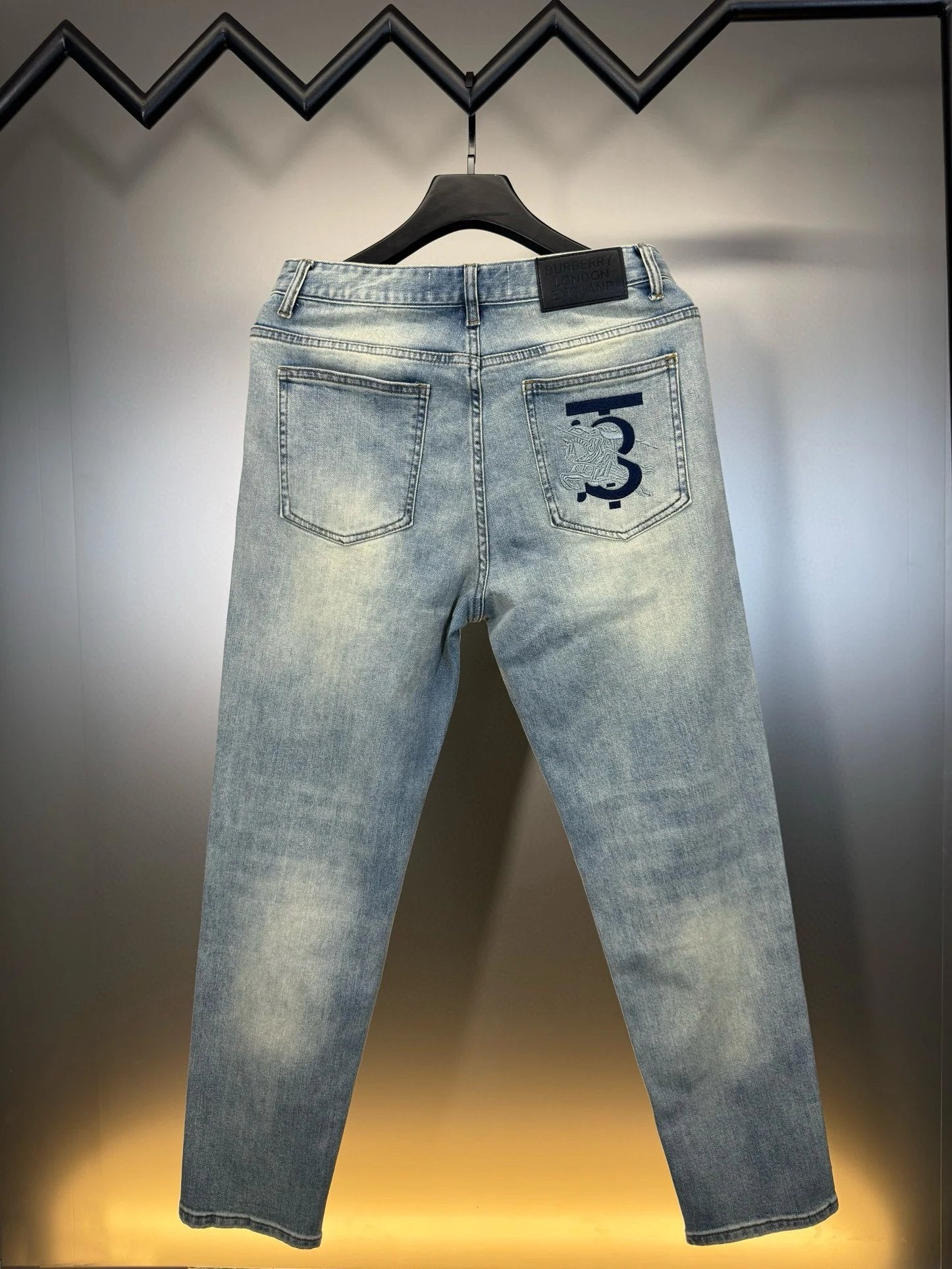 Burberry Jeans Heavy Craft Jeans Washed Blue Jeans Autumn Winter New Straight Long Pants Loose Casual Wide Leg High Waist Unisex