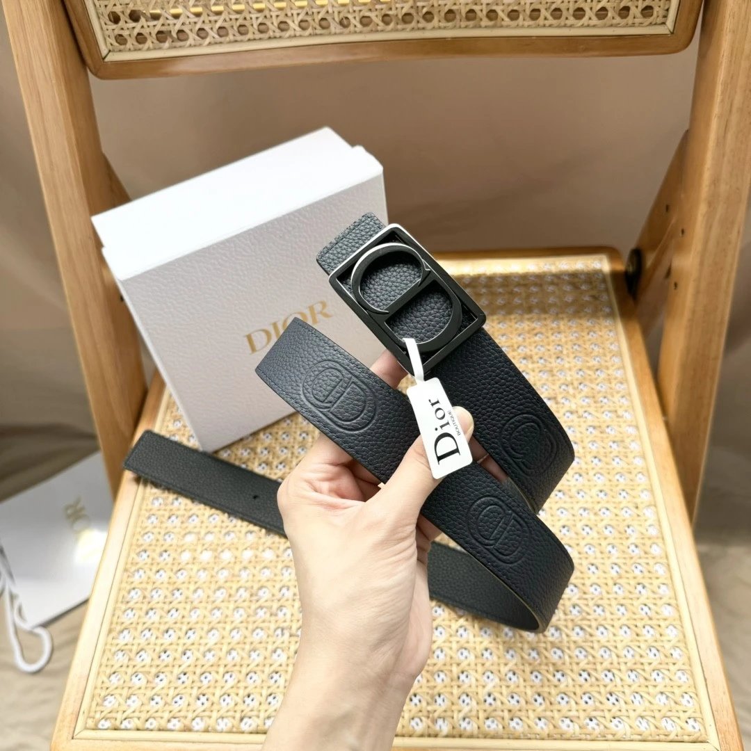 Dior Belt Top version Universal Belt Width for Men and Women3.5cm Counter Full Set of Packaging Original Leather Material Classic Presbyopic Full Printed Canvas Full Stand Leather Lychee Pattern Bottom Letter Buckle Support NFC Chip Scanning