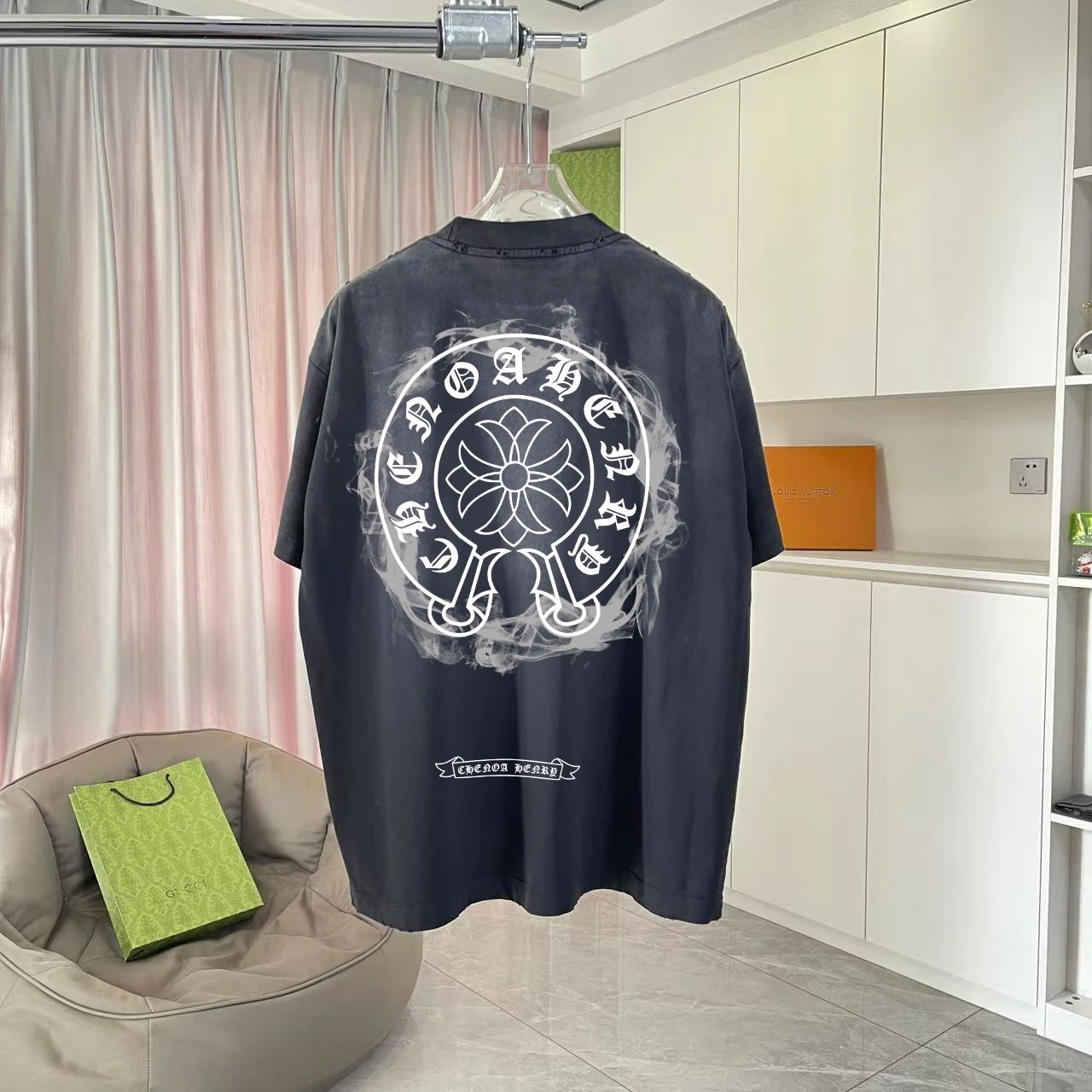 Chrome Hearts T-shirt Back with Horse Hoof Sanskrit Print logo round Neck Short Sleeve25ss New Pure Cotton Unisex Style T Casual T-Shirt Base Layer Shirt OS Loose Fit Half Sleeve Top Plus Size