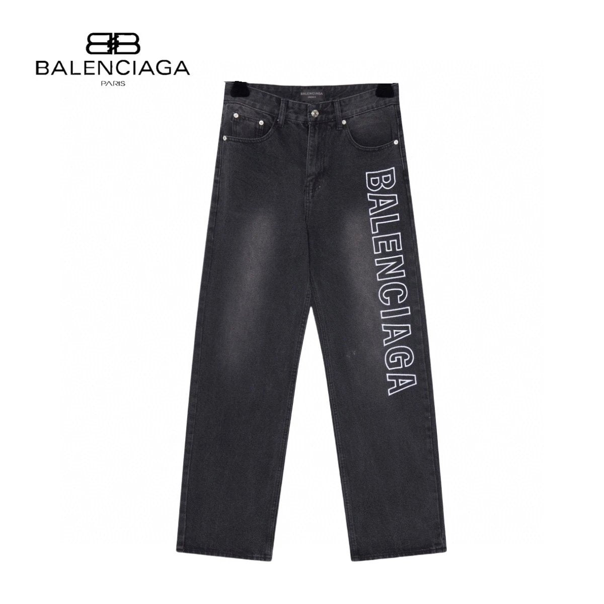 Balenciaga Jeans Front and back letter embroidery logo25ss Spring Summer New Straight Slim Fit Jeans Unisex Loose Fit Long Pants