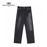 Balenciaga Jeans Front and back letter embroidery logo25ss Spring Summer New Straight Slim Fit Jeans Unisex Loose Fit Long Pants