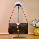 Louis Vuitton LV Women's Bag Top version 【Original Leather】2024New PochetteTirette Underarm Bag Presbyopic Vintage Bag Handbag Shoulder Bag Lock Head Mahjong Bag Women's Bag M47123