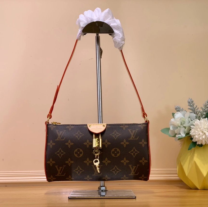 Louis Vuitton LV Women's Bag Top version 【Original Leather】2024New PochetteTirette Underarm Bag Presbyopic Vintage Bag Handbag Shoulder Bag Lock Head Mahjong Bag Women's Bag M47123