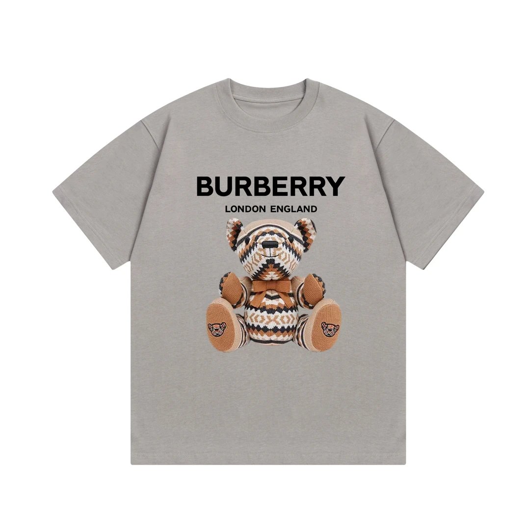 Burberry T-shirt Front Bear Letter Direct Print logo round Neck Short Sleeve25ss New Pure Cotton Unisex Style T T-shirt OS Loose Fit Base Shirt Top Half Sleeve T-Shirt