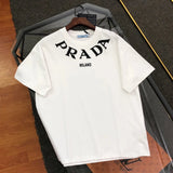 PRADA T-shirt Neckline Printing logo round Neck Short Sleeve25ss New Pure Cotton Unisex Style T Casual T-Shirt Base Layer Shirt OS Loose design