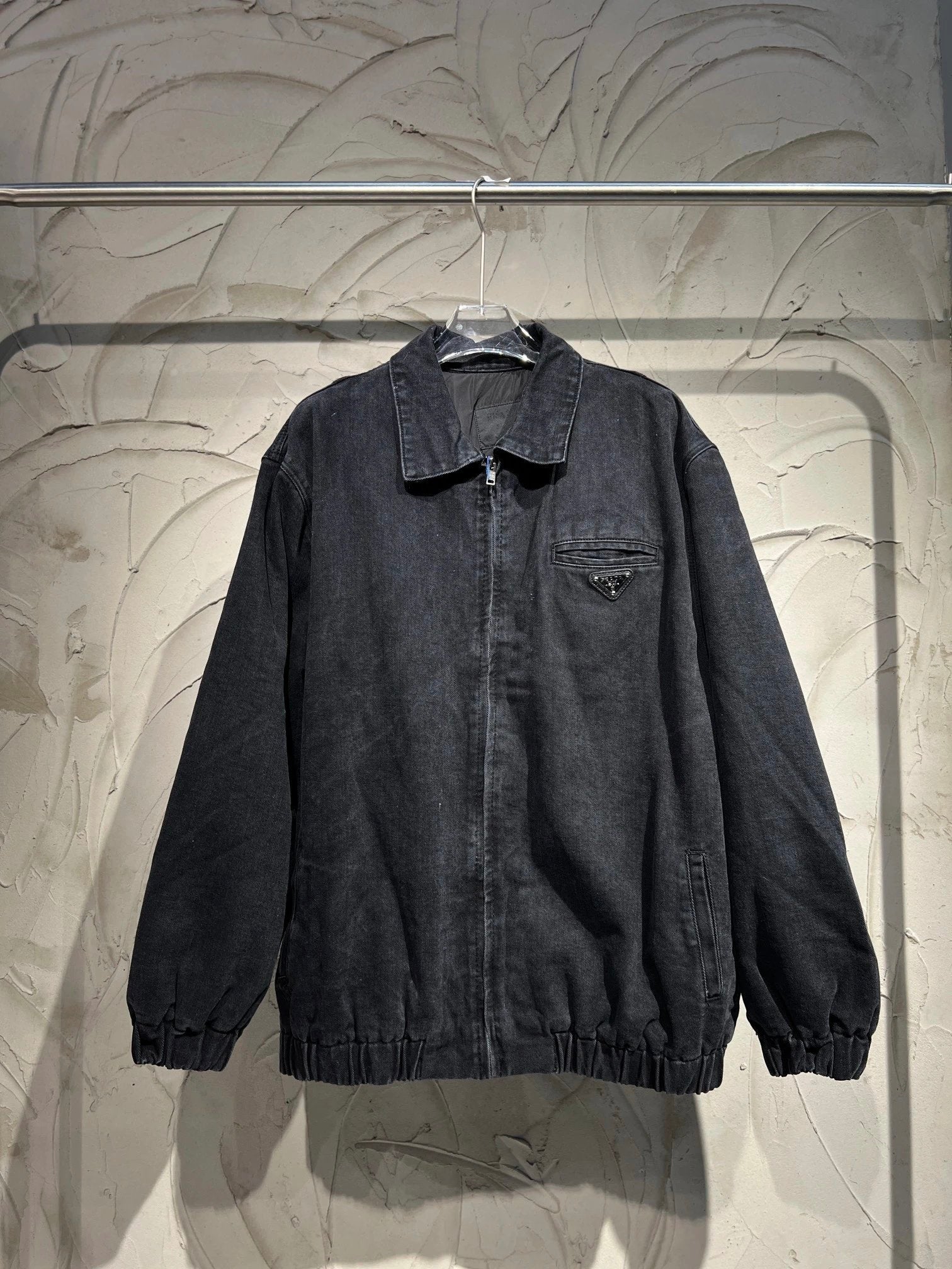 PRADA Jackets Chest Triangle Logo Denim Cotton Jacket Unisex Autumn Winter New Sports Casual Loose Versatile