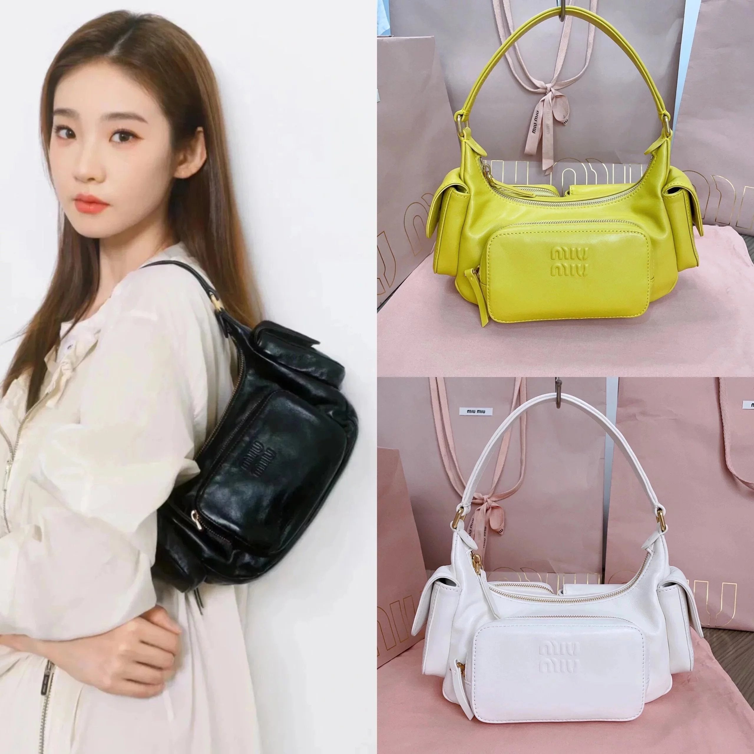 Miu Miu Bag Top version 【Original Leather Quality】5BC1462023Year's Most Popular Motorcycle Bag Handbag Underarm Bag Paradox New Pocket Bag Motorcycle Bag Handbag Imported Sheepskin Cotton Satin Lining23S New Motorcycle Bag Women's Bag